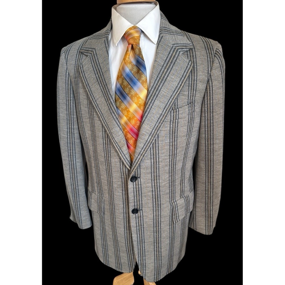 VTG Corbin Gray Gold Vertical Stripe Wool Jacket Union Made USA Sport Coat 40R